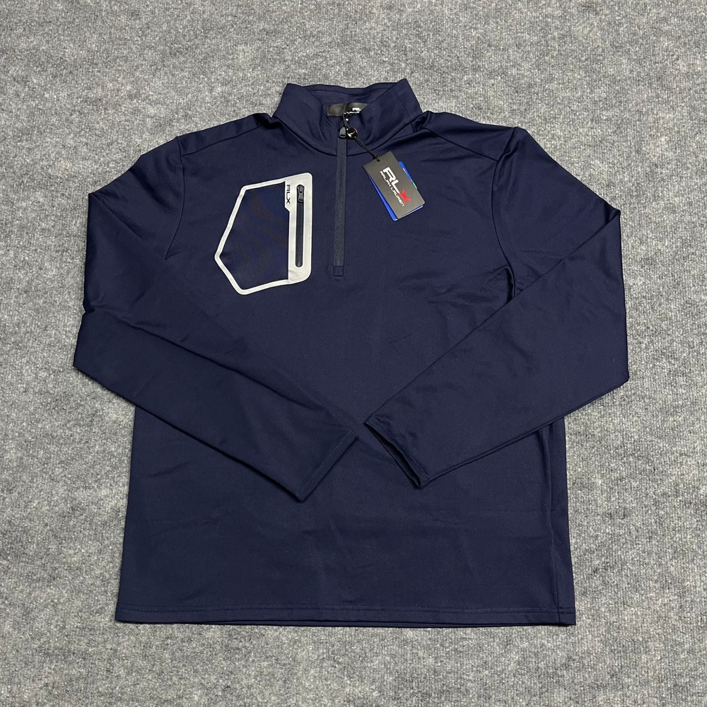 RLX Ralph Lauren Pullover Mens Large Navy Blue 1/4 Zip Pocket Golf Performance